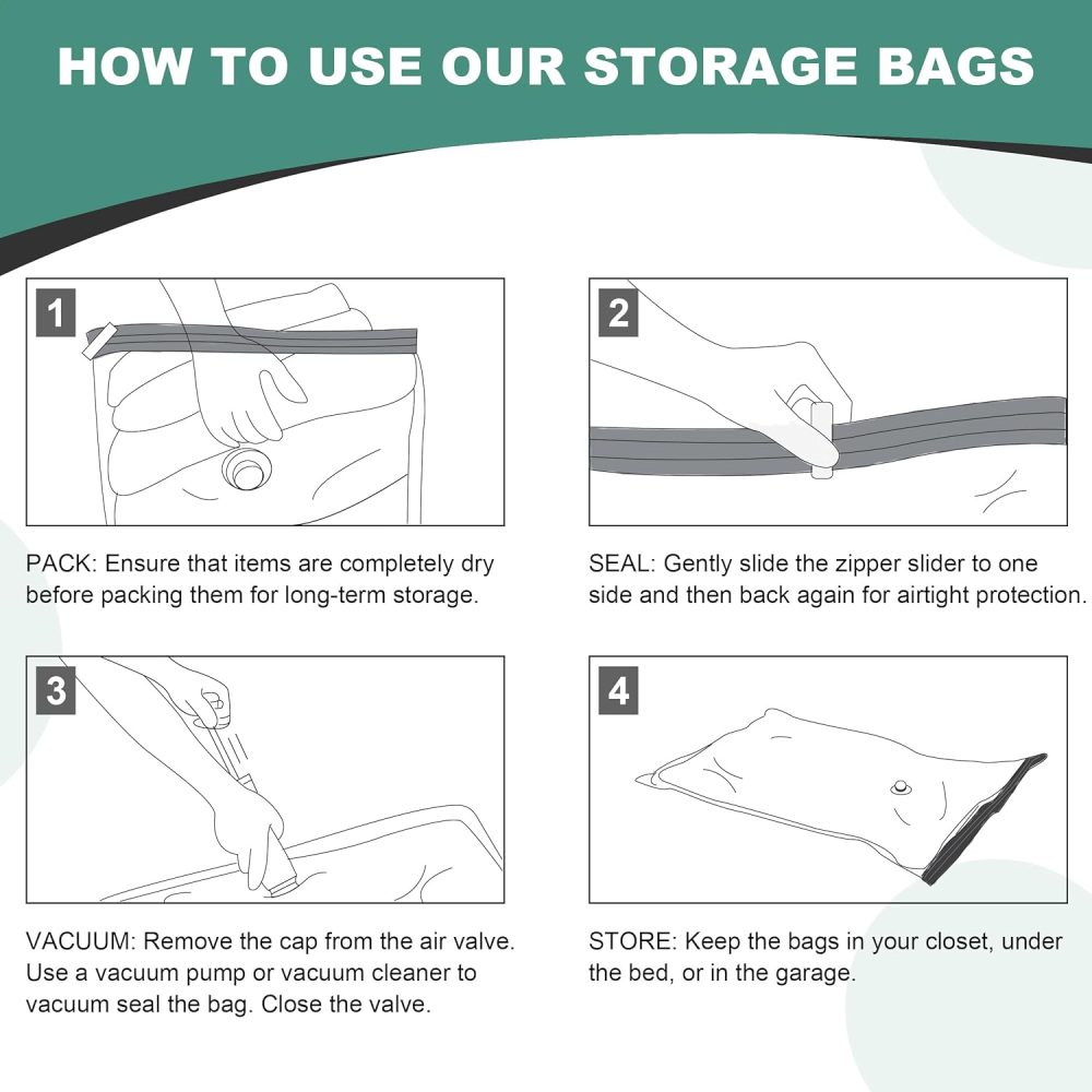 WTREE 20 Pack Vacuum Storage Bags, Space Saver Bags, Vacuum Sealed Bags for Comforters, Blankets, Clothes Storage, Hand Pump Included (4 Jumbo/4 Large/4 Medium/8 Small) - Image 6