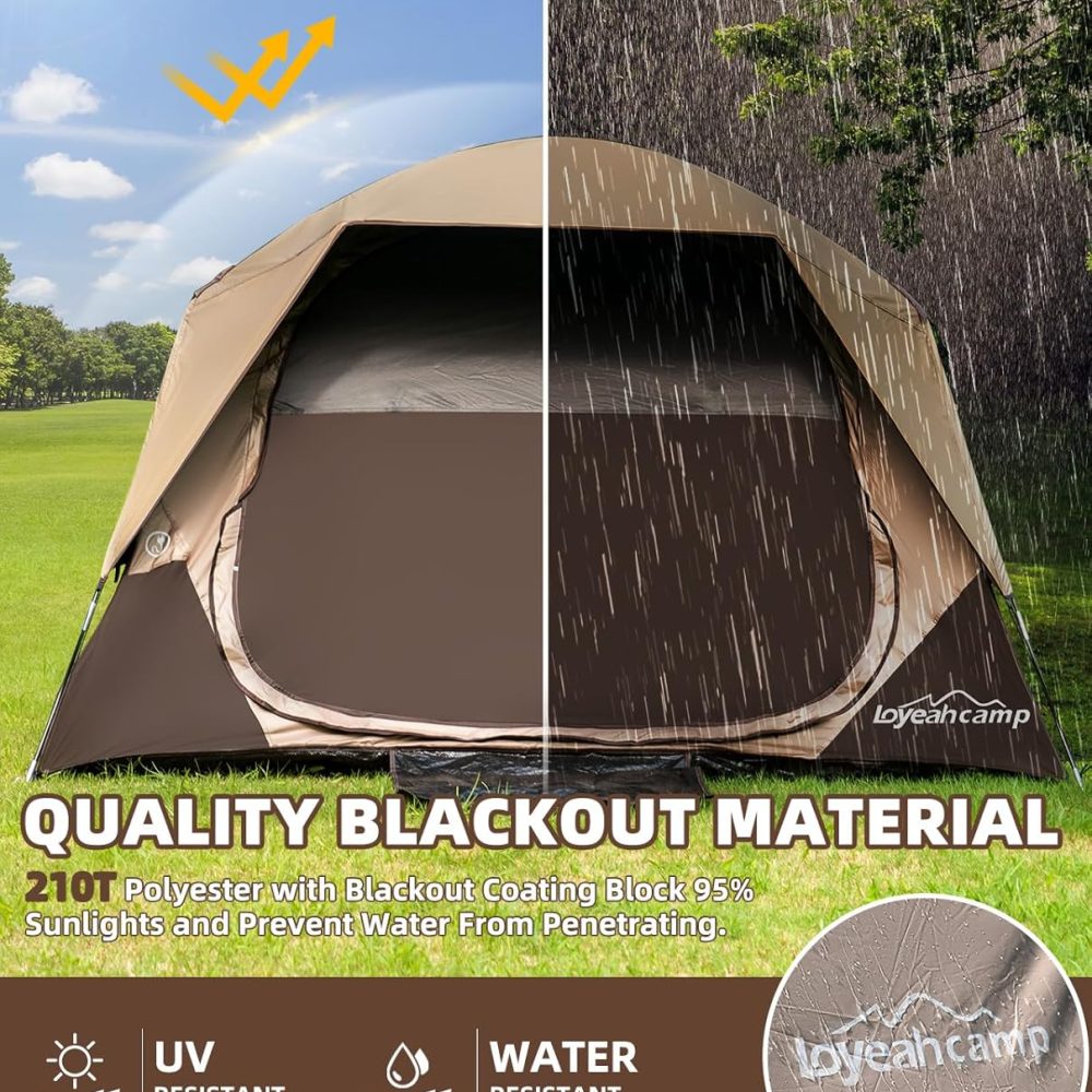 4 Person Blackout Camping Tent, Easy Setup Waterproof Family Dome Tent for Camping with Rainfly, Portable Double Layer Large Family Tent for Outdoor Camping&Hiking - Image 3
