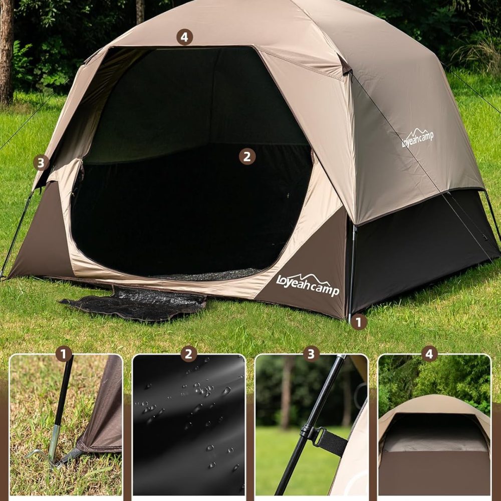 4 Person Blackout Camping Tent, Easy Setup Waterproof Family Dome Tent for Camping with Rainfly, Portable Double Layer Large Family Tent for Outdoor Camping&Hiking - Image 4