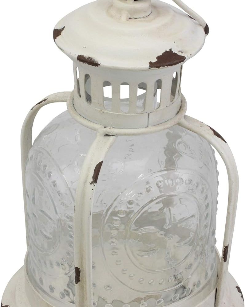 Stonebriar Antique Worn White Metal Candle Lantern, Use As Decoration for Birthday Parties, a Rustic Wedding Centerpiece, or Create a Relaxing Spa Setting, For Indoor or Outdoor Use - Image 3