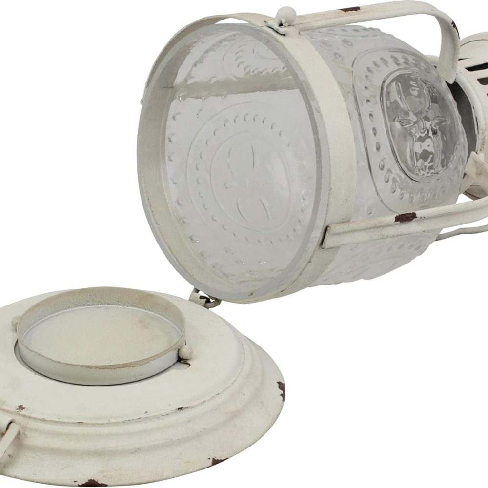 Stonebriar Antique Worn White Metal Candle Lantern, Use As Decoration for Birthday Parties, a Rustic Wedding Centerpiece, or Create a Relaxing Spa Setting, For Indoor or Outdoor Use - Image 4