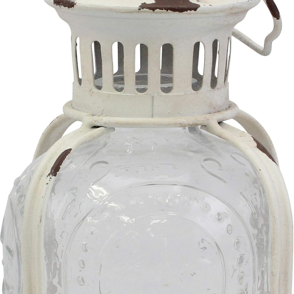 Stonebriar Antique Worn White Metal Candle Lantern, Use As Decoration for Birthday Parties, a Rustic Wedding Centerpiece, or Create a Relaxing Spa Setting, For Indoor or Outdoor Use - Image 5