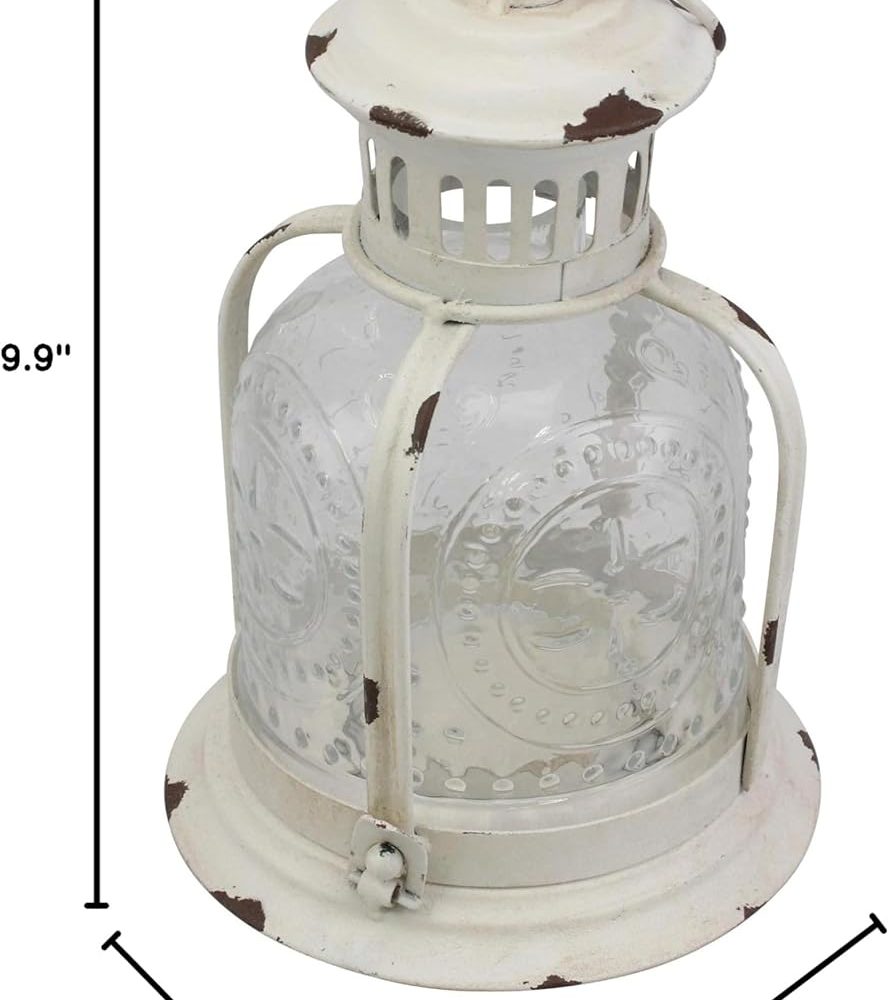 Stonebriar Antique Worn White Metal Candle Lantern, Use As Decoration for Birthday Parties, a Rustic Wedding Centerpiece, or Create a Relaxing Spa Setting, For Indoor or Outdoor Use - Image 7
