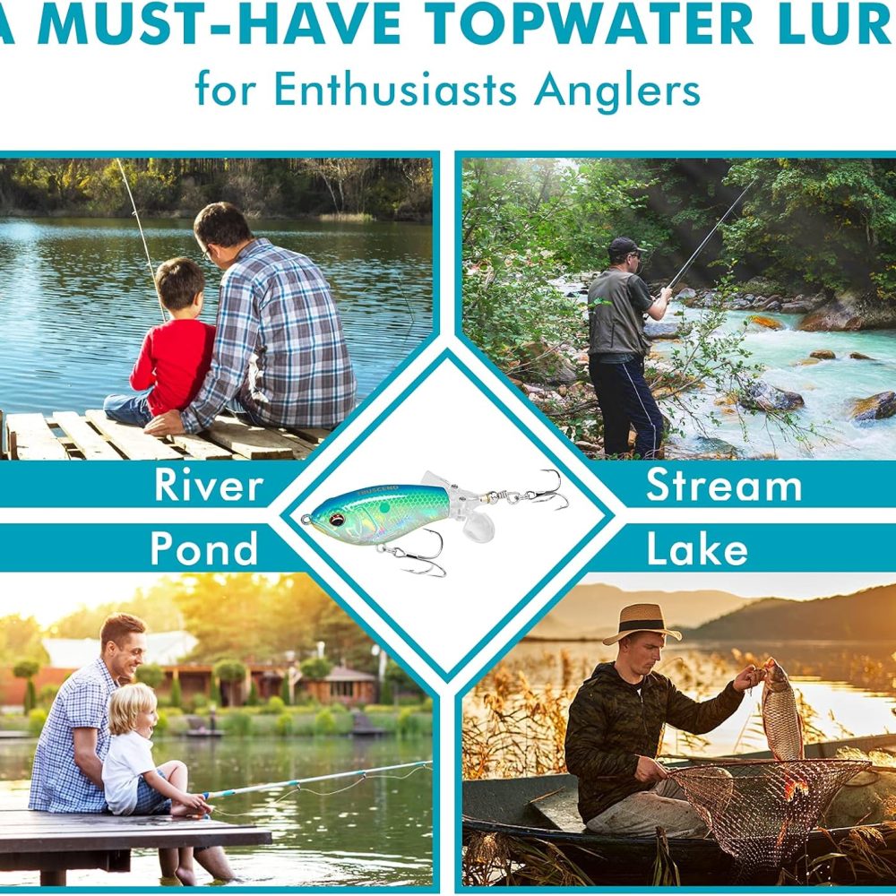 TRUSCEND PoPobait Plopper with BKK Hooks, Top Water Fishing Lures for Bass Walleye Pike Catfish Musky Perch, Floating Lure for Freshwater or Saltwater, Amazing Teasers Fishing Gifts for Family Fishing - Image 7